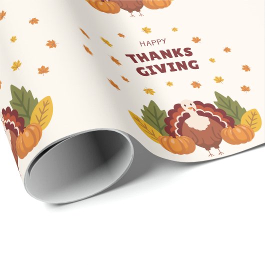 Happy Thanksgiving Autumn Pumpkin Cadeaupapier (Rol Hoek)