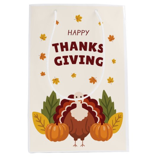 Happy Thanksgiving Autumn Pumpkin Medium Cadeauzakje (Voorkant)