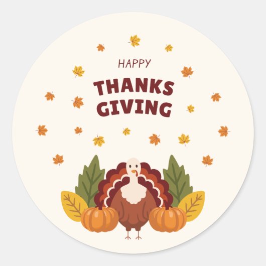 Happy Thanksgiving Autumn Pumpkin Ronde Sticker (Voorkant)