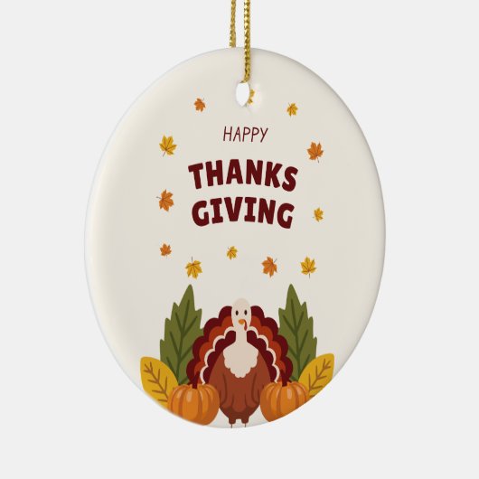 Happy Thanksgiving Autumn, Pumpkin & Turkey Keramisch Ornament (Rechts)