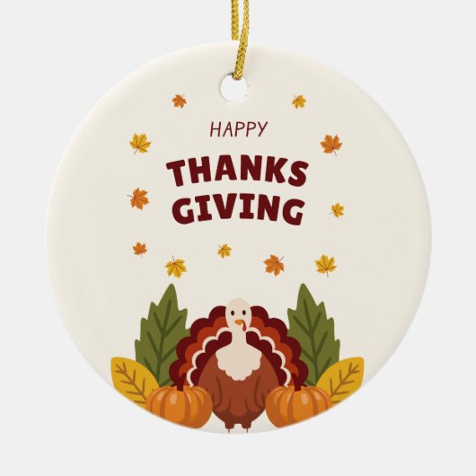 Happy Thanksgiving Autumn, Pumpkin & Turkey Keramisch Ornament (Voorkant)
