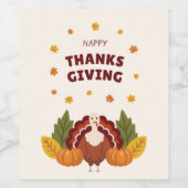 Happy Thanksgiving Autumn Pumpkin Wijn Etiket (Enkel label)