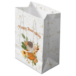 Happy Thanksgiving Autumn Pumpkins and Flowers Medium Cadeauzakje
