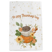 Happy Thanksgiving Autumn Pumpkins and Flowers Medium Cadeauzakje (Voorkant)