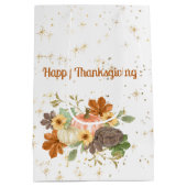 Happy Thanksgiving Autumn Pumpkins and Flowers Medium Cadeauzakje (Achterkant)