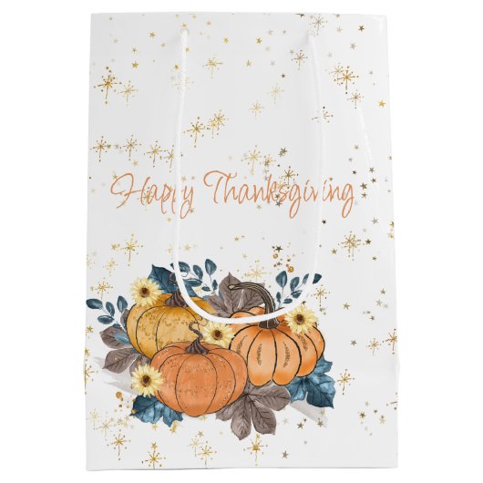 Happy Thanksgiving Autumn Pumpkins and Flowers Medium Cadeauzakje (Achterkant)