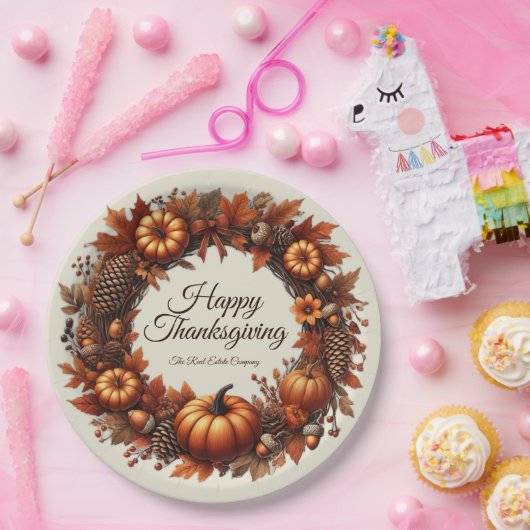 Happy Thanksgiving Autumn verlaat krans bedrijf Papieren Bordje (Feest)