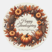 Happy Thanksgiving Autumn verlaat krans bedrijf Ronde Sticker (Voorkant)