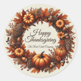 Happy Thanksgiving Autumn verlaat krans bedrijf Ronde Sticker