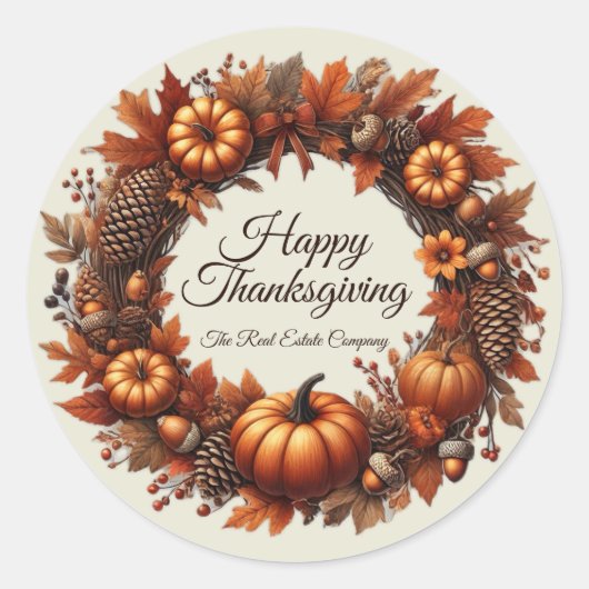 Happy Thanksgiving Autumn verlaat krans bedrijf Ronde Sticker (Voorkant)