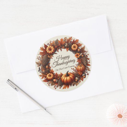 Happy Thanksgiving Autumn verlaat krans bedrijf Ronde Sticker (Envelop)