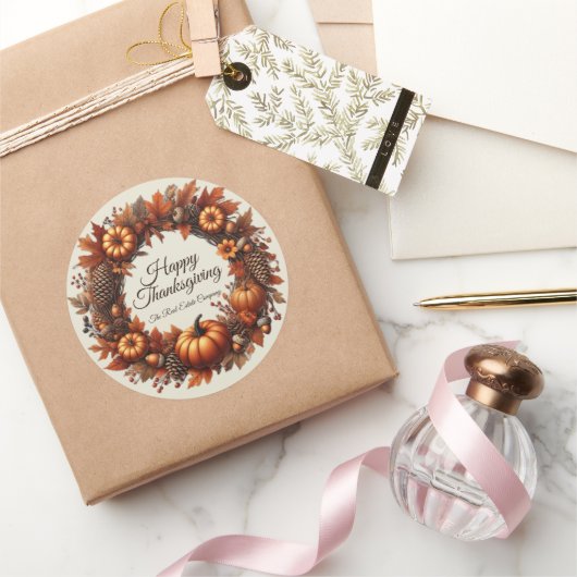 Happy Thanksgiving Autumn verlaat krans bedrijf Ronde Sticker (Geschenken)