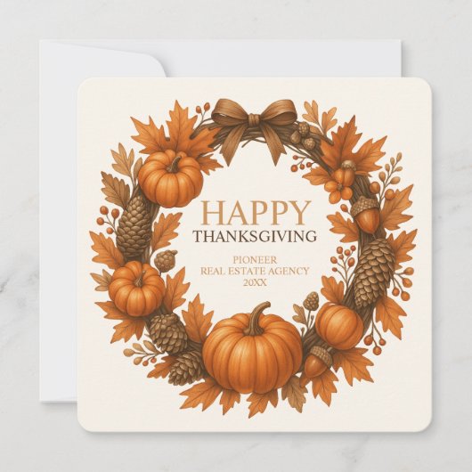 Happy Thanksgiving Autumn Wreath Corporate Feestdagenkaart (Voorkant)