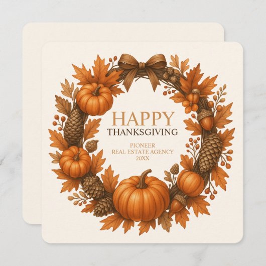 Happy Thanksgiving Autumn Wreath Corporate Feestdagenkaart (Voorkant / Achterkant)