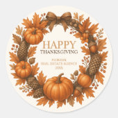 Happy Thanksgiving Autumn Wreath Corporate Ronde Sticker (Voorkant)