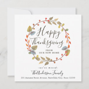 Happy Thanksgiving Autumn Wreath Holiday Moving Aankondiging