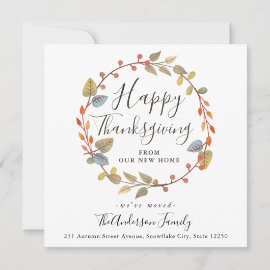 Happy Thanksgiving Autumn Wreath Holiday Moving Aankondiging (Voorkant)