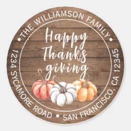 Happy Thanksgiving Barn Wood Return Address Ronde Sticker