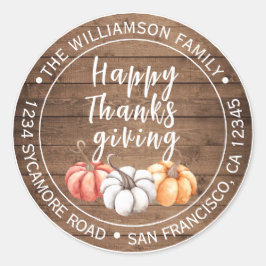 Happy Thanksgiving Barn Wood Return Address Ronde Sticker