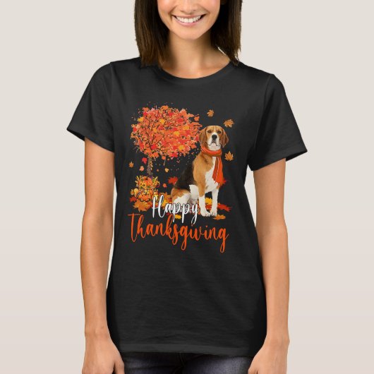 Happy Thanksgiving Beagle and Autumn Tree Beagle L T-shirt (Voorkant)