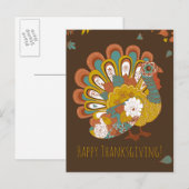 Happy Thanksgiving Beauful Turkey Card Feestdagenkaart (Voorkant / Achterkant)