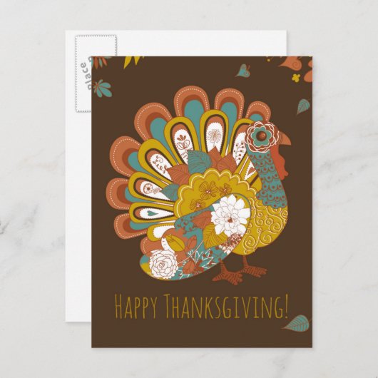 Happy Thanksgiving Beauful Turkey Card Feestdagenkaart (Voorkant / Achterkant)
