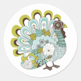 Happy Thanksgiving Beauful Turkey Kaart 2 Ronde Sticker