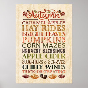 Happy Thanksgiving Beschrijvende woorden herfst Poster