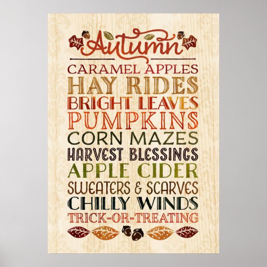 Happy Thanksgiving Beschrijvende woorden herfst Poster (Voorkant)