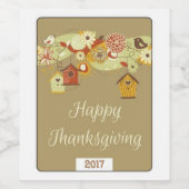 Happy Thanksgiving Bird Houses Wijn Etiket (Enkel label)