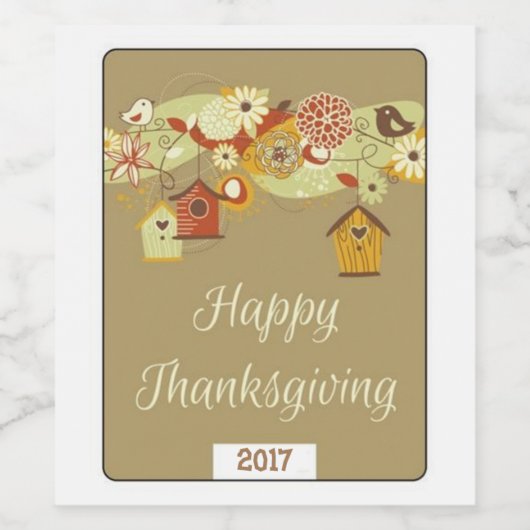 Happy Thanksgiving Bird Houses Wijn Etiket (Enkel label)