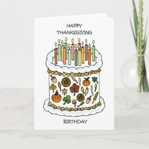Happy Thanksgiving Birthday Cake and Candles Kaart