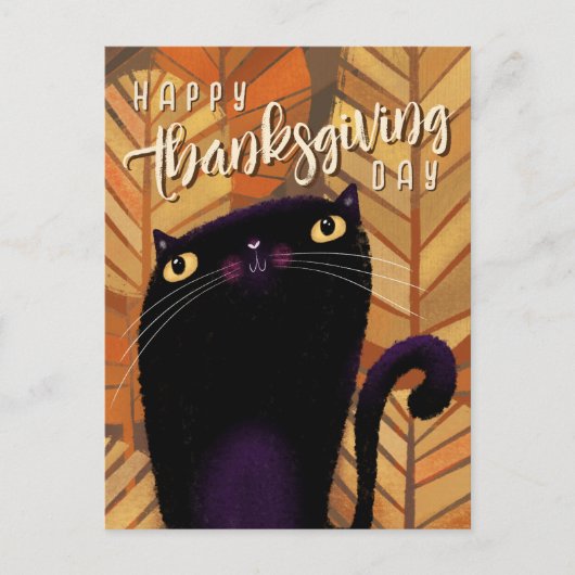 Happy Thanksgiving Black Cat Autumn Herfst Briefkaart (Voorkant)