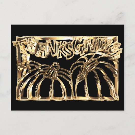 Happy Thanksgiving Black Gold Typography Pumpkin Feestdagenkaart (Voorkant)