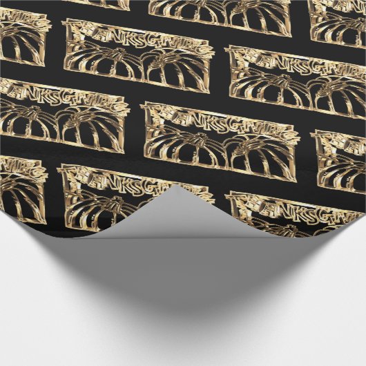 Happy Thanksgiving Black Gold Typography Pumpkins Cadeaupapier (Hoek)