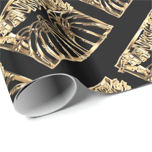 Happy Thanksgiving Black Gold Typography Pumpkins Cadeaupapier (Rol Hoek)