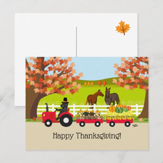 Happy Thanksgiving Black Labrador Tractor Briefkaart (Voorkant / Achterkant)