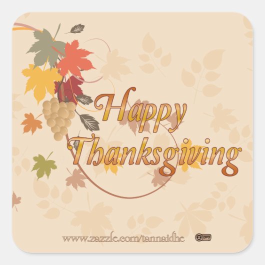 Happy Thanksgiving - Bladeren, druiven en linten Vierkante Sticker (Voorkant)