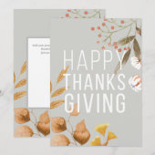 "Happy Thanksgiving" blauw botanisch aanpasbaar Feestdagenkaart (Voorkant / Achterkant)