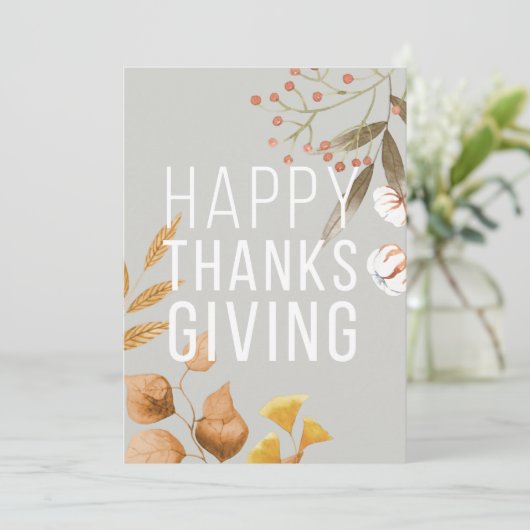 "Happy Thanksgiving" blauw botanisch aanpasbaar Feestdagenkaart (Staand voorkant)