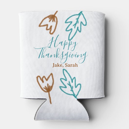 Happy Thanksgiving blauw bruin vallen bladeren blo Blikjeskoeler (Achterkant)