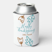 Happy Thanksgiving blauw bruin vallen bladeren blo Blikjeskoeler (Blikje Achterkant)