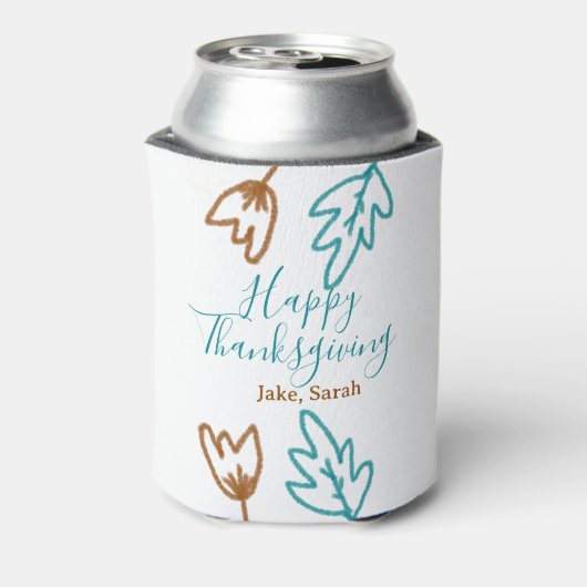 Happy Thanksgiving blauw bruin vallen bladeren blo Blikjeskoeler (Blikje Achterkant)