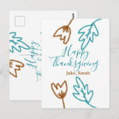 Happy Thanksgiving blauw bruin vallen bladeren blo Briefkaart (Voorkant / Achterkant)