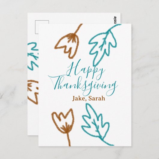 Happy Thanksgiving blauw bruin vallen bladeren blo Briefkaart (Voorkant / Achterkant)