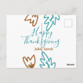 Happy Thanksgiving blauw bruin vallen bladeren blo Briefkaart (Achterkant)