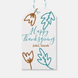 Happy Thanksgiving blauw bruin vallen bladeren blo Cadeaulabel