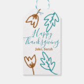 Happy Thanksgiving blauw bruin vallen bladeren blo Cadeaulabel (Achterkant)