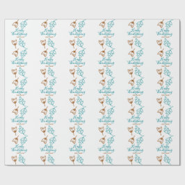 Happy Thanksgiving blauw bruin vallen bladeren blo Cadeaupapier