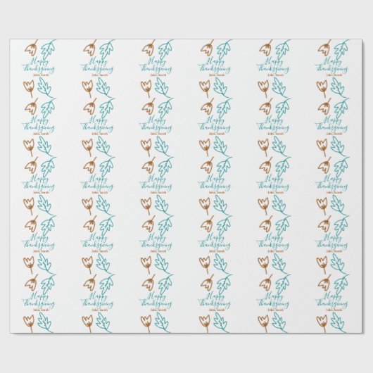 Happy Thanksgiving blauw bruin vallen bladeren blo Cadeaupapier (Vlak)